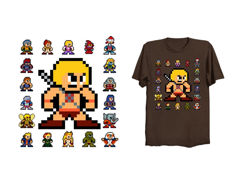 MOTU HEROIC WARRIORS 8-Bit T-Shirt Retro Style 8bit Shirt Skeletor Orko Ram Man Teela Stratos She-Ra Fisto Masters of the Universe image 1