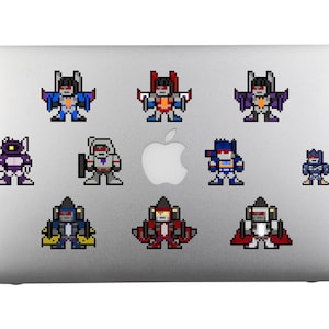 Naklejki winylowe 8bit, DECEPTICONS, zestaw 10, Pixel Art, arkusz naklejek, do laptopów, dla graczy, naklejki Pixel Art, Transformers, kreskówki z lat 80.