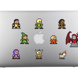 8bit Vinyl Decals, DUNGEONS AND DRAGONS, Set of 9, Pixel Art, Sticker Sheet, For Laptops, For Gamers, Pixel Art Stickers, 80s Cartoons,