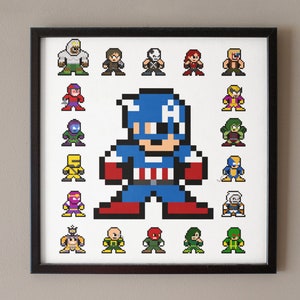 8-bit STAR SPANGLED HERO 12&quot; x 12&quot; Poster Print Pixel Sprite Art