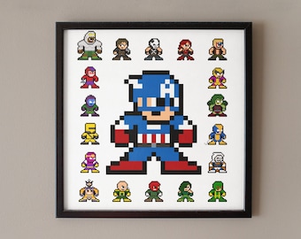 8-bit STAR SPANGLED HERO 12" x 12" Poster Print Pixel Sprite Art