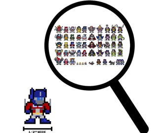 Set of 52, TRANSFORMERS, 8bit Micro Decals, Pixel Art, For Cell Phones, For Laptops, Comic Books, 80s Cartoons, Vinyl Decals