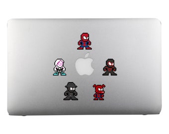 8bit Vinyl Decals, SPIDERVERSE, Set of 5, Pixel Art, Sticker Sheets, For Laptops, For Gamers, Superhero Stickers, Pixel Art Stickers