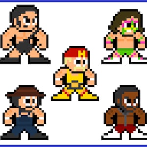 8bit Vinyl Decals, CLASSIC WRESTLERS, Set 1 Sheet of 5 Decal, Pixel Art, Sticker Sheets, For Laptops, Sticker Sheet, Pixel Art Stickers, 80s