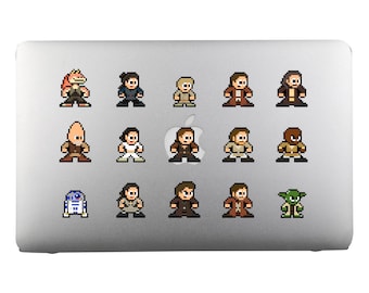 8bit Vinyl Decals, PREQUEL HEROES, Set van 5, Pixel Art, Sticker Sheets, Voor laptops, Voor Gamers, Sci Fi Stickers, Pixel Art Stickers