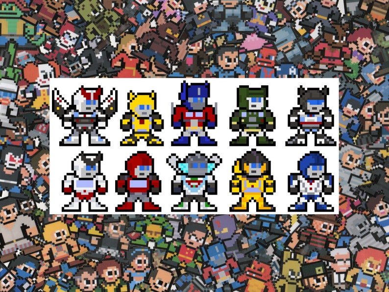 8bit Vinyl Decals, TRANSFORMER AUTOBOTS, Set of 10, Pixel Art, Sticker Sheet, For Laptops, For Gamers, Pixel Art Stickers, Transformers zdjęcie 2