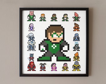 8-bit LANTERN CORPS 12" x 12" Poster Print Pixel Sprite Art