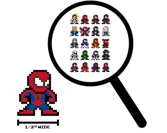 8bit Micro Decals, WEB SLINGING HERO, Set of 20, Pixel Art, For Cell Phones, For Laptops, Comic Book, Hero Stickers, Vinyl Decals