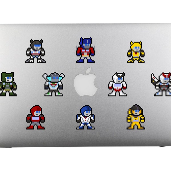 8bit Vinyl Decals, TRANSFORMER AUTOBOTS, Set of 10, Pixel Art, Sticker Sheet, For Laptops, For Gamers, Pixel Art Stickers, Transformers