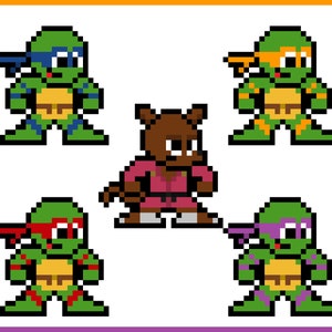8bit, Vinyl Decals, NINJA TURTLES, Set of 5, Pixel Art, Sticker Sheets, For Laptops, Superhero Stickers, Pixel Art Stickers