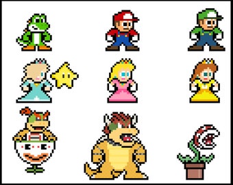 SUPER SMASH BROS 5, 8bit Vinyl Decals, Set of 10, Pixel Art, Sticker Sheet, For Laptops, Switch Stickers, Super Mario Bros, Bowser, Mario