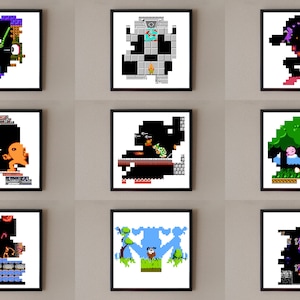 IMPRESSÕES DE JOGOS RETRÔ, Impressão 12 x 12, Impressões de pôster, Para salas de jogos, Para jogadores, Jogos de NES, Pixel Art, Arte de videogame, Jogos de console
