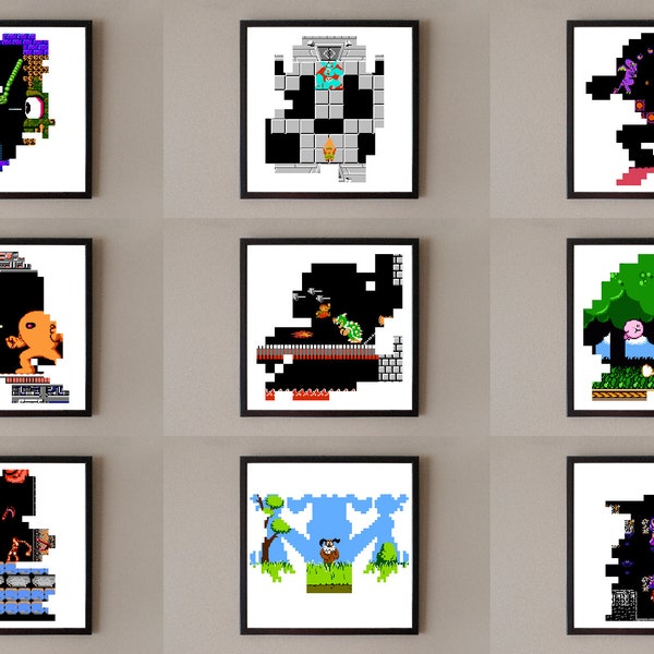 RETRO GAMING PRINTS, 12 x 12 Print, Poster Prints, For Game Rooms, For Gamers, Nes Games, Pixel Art, Video Game Art, Console Games
