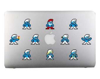 8bit Vinyl Decals, THE SMURFS, Set of 10, Pixel Art, Sticker Sheets, For Laptops, For Gamers, Pixel Art Stickers, 80s Cartoons