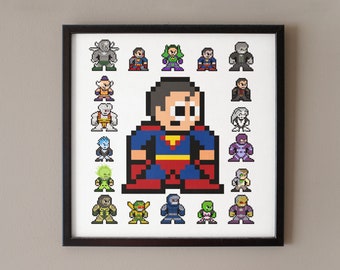 8-bit MAN OF STEEL 12" x 12" Poster Print Pixel Sprite Art