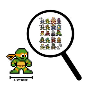 8bit Micro Decals, NINJA TURTLES, Set of 20, Pixel Art, For Cell Phones, For Laptops, For Gamers, 80s Cartoons, Vinyl Decals