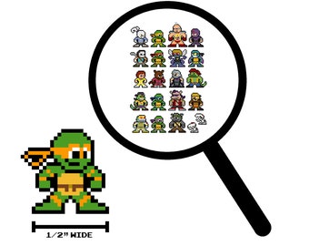 8bit Micro Decals, NINJA TURTLES, Set of 20, Pixel Art, For Cell Phones, For Laptops, For Gamers, 80s Cartoons, Vinyl Decals