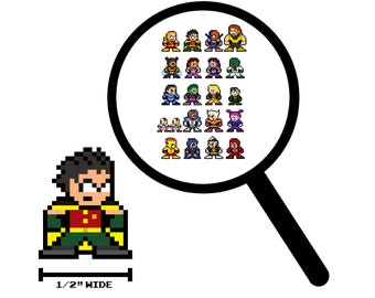 8bit Micro Decals, TEENAGE TITANS, Set of 20, Pixel Art, For Cell Phones, For Laptops, Comic Books, Hero Stickers, Vinyl Decals