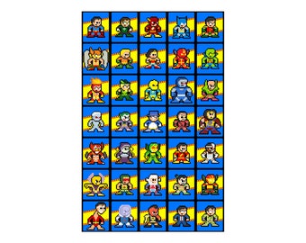 8-bit KENNER SUPER POWERS 11" x 17" Poster Print Pixel Art 80s Cartoons Action Figures Comic Book Superheroes