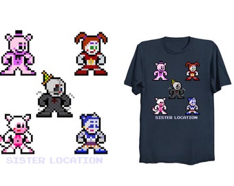 8-Bit SISTER LOCATION T-Shirt Retro Style 8bit NES Shirt fnaf Funtime Freddy Foxy Ballora Circus Baby Ennard Five Nights