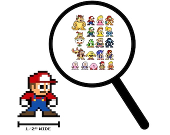 8bit Micro Decals, SUPER SMASH BROS 1, Set of 20, Pixel Art, For Cell Phones, For Laptops, For Gamers, Video Game Stickers, Vinyl Decals