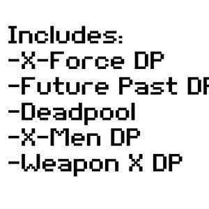 Puede incluir: Una lista de nombres de equipos de superh&eacute;roes, que incluyen X-Force, Future Past, Deadpool, X-Men y Weapon X.