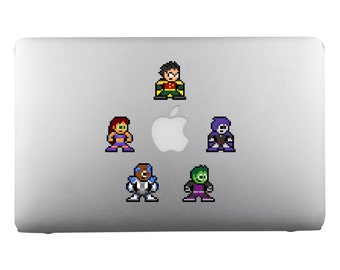 8bit Vinyl Decals, TEENAGE TITANS, Set of 5, Pixel Art, Sticker Sheets, For Laptops, For Gamers, Superhero Stickers, Pixel Art Stickers