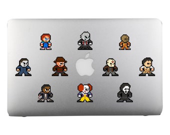 8bit Vinyl Decals, HORROR MOVIE ICONS, Set of 10, Pixel Art, Sticker Sheet, For Laptops, For Gamers, Pixel Art Stickers, Horror Stickers