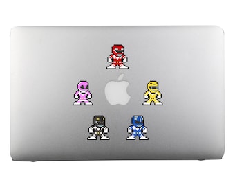 Calcomanías de vinilo de 8 bits, MMPR, juego de 5, Pixel Art, hojas de calcomanías, para computadoras portátiles, para jugadores, calcomanías Pixel Art, calcomanías MMPR