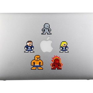 8bit Vinyl Decals, FANTASTIC HEROES, Set of 5, Pixel Art, Sticker Sheets, For Laptops, For Gamers, Superhero Stickers, Pixel Art Stickers