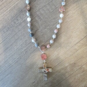 Red and Grey Leopard Jasper Anglican/Episcopal Rosary and Prayer Beads with Agate Cross
