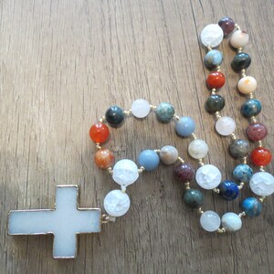 Rainbow Stone Anglican/Episcopal Rosary and Prayer Beads with White Agate Cross