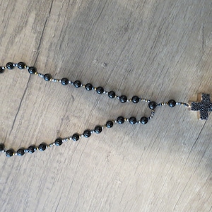 Black Onyx Anglican/Episcopal Rosary and Prayer Beads with Black Druzy Cross