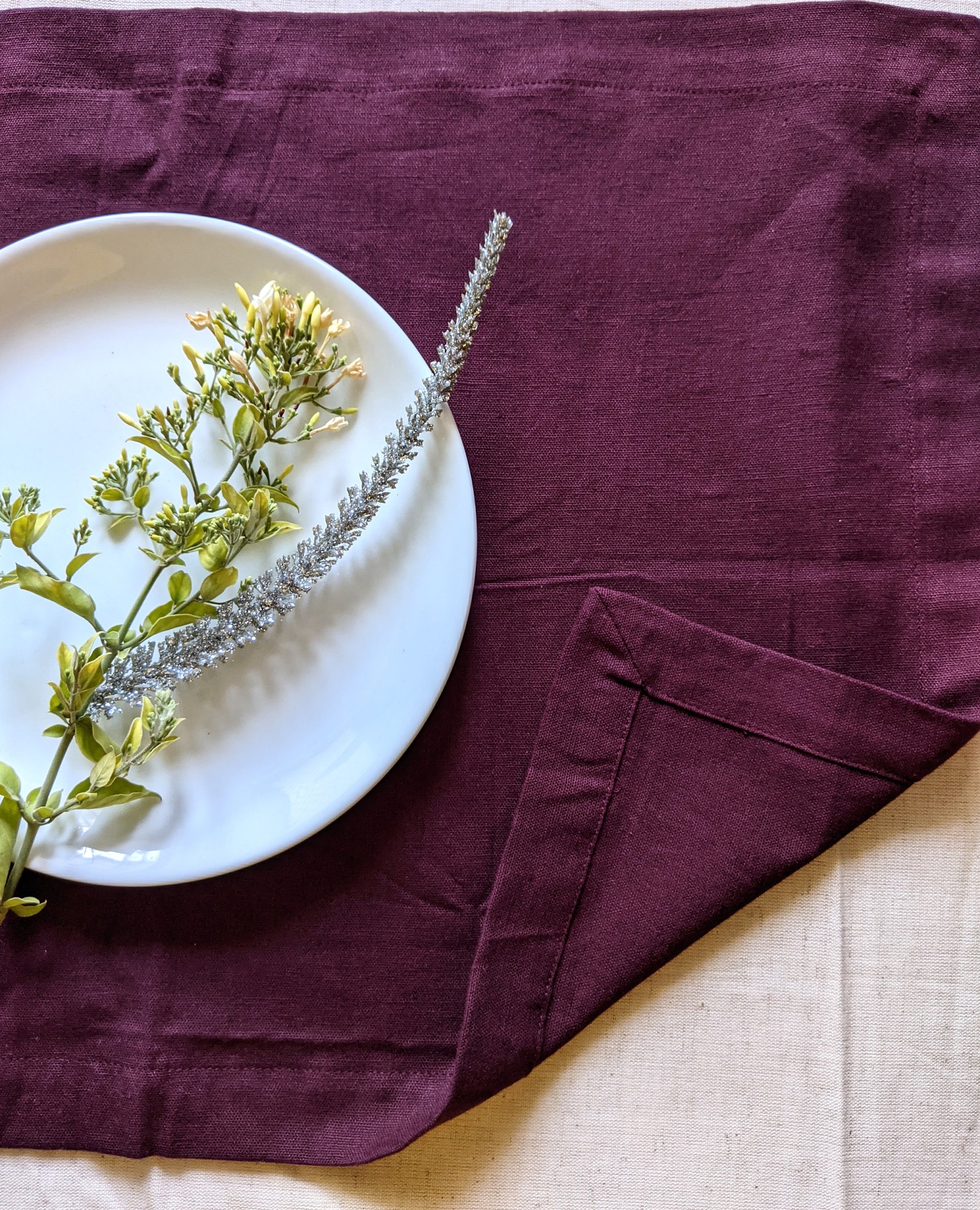 Plum Linen Placemats Set of Placemats Washable Linen Etsy