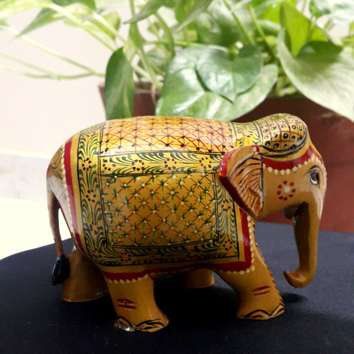 Wooden Gold Elephant Art Deco Figurine Hand Carved Animal Etsy