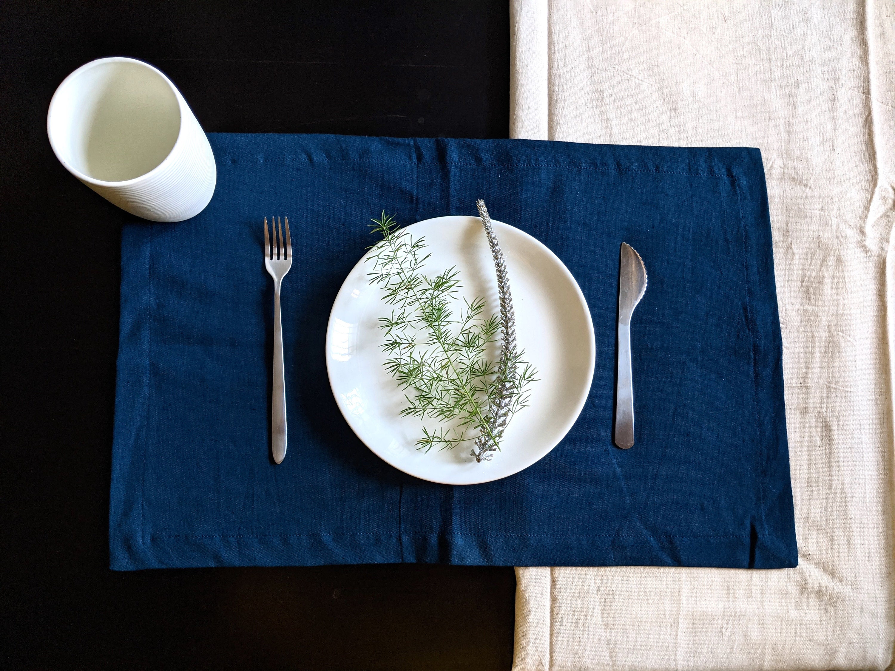 Midnight Blue Linen Placemats Blue Placemats Set Wedding Etsy UK