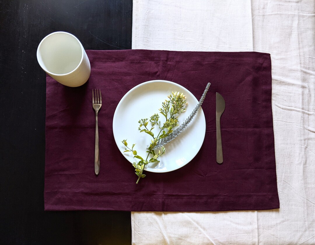 Plum Linen Place Mats Placemats Set Washable Linen Place Etsy