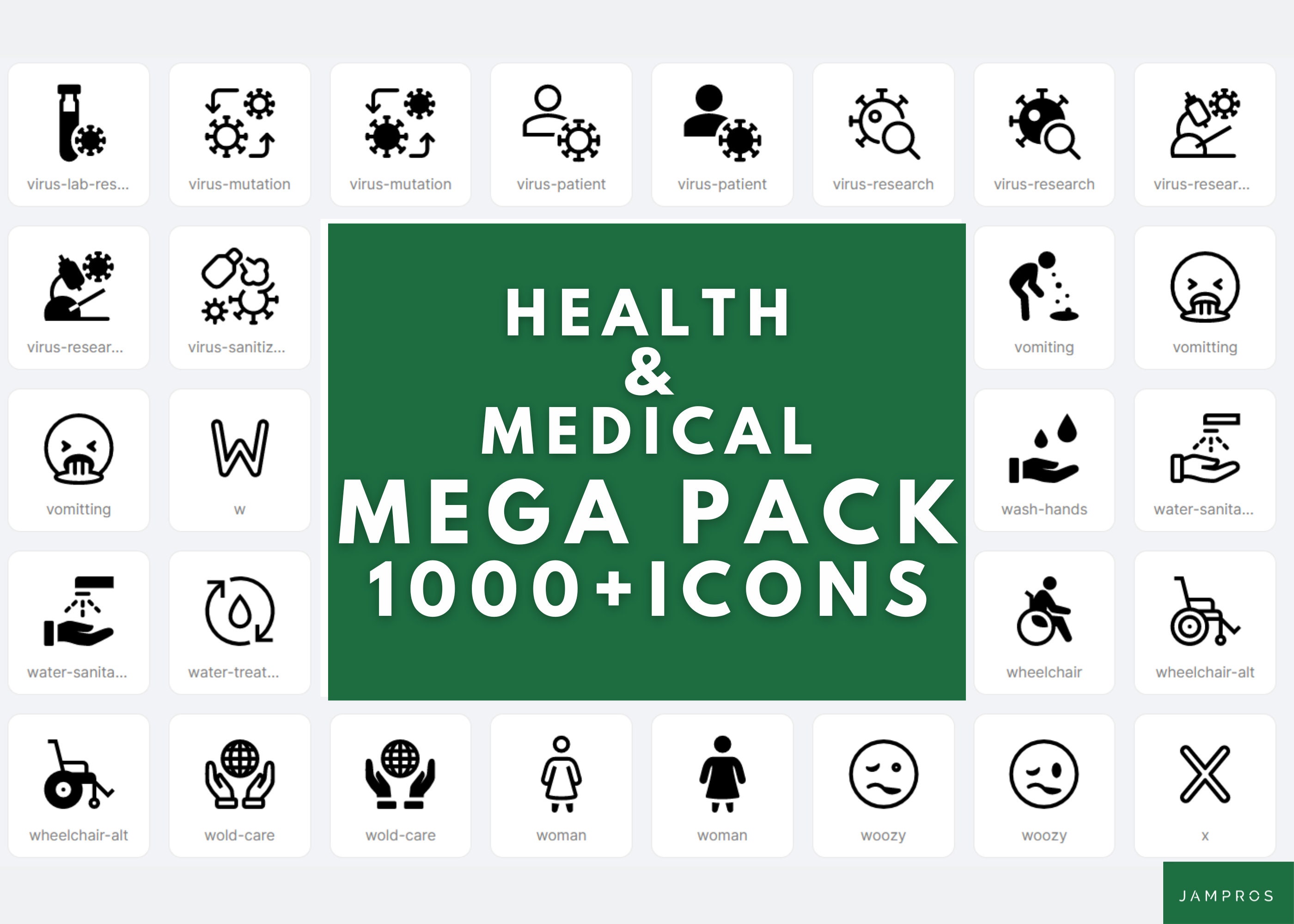 Health & Medical Mega Pack Icons, Clipart Set, Pharmaceutical Emojies SVG ,PNG Solid, Line