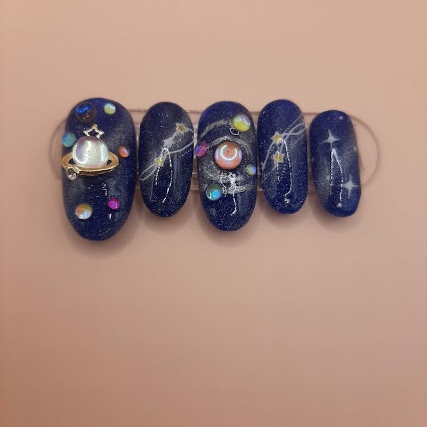 Final Fantasy XIV Astrologian Neutral Sect Galaxy Inspired Handmade Press-On Nails