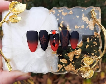 Matte Black and Red Ombre The Scum Villain's Self-Saving System Handmade Press-On Nails :  Luo Binghe Inspired