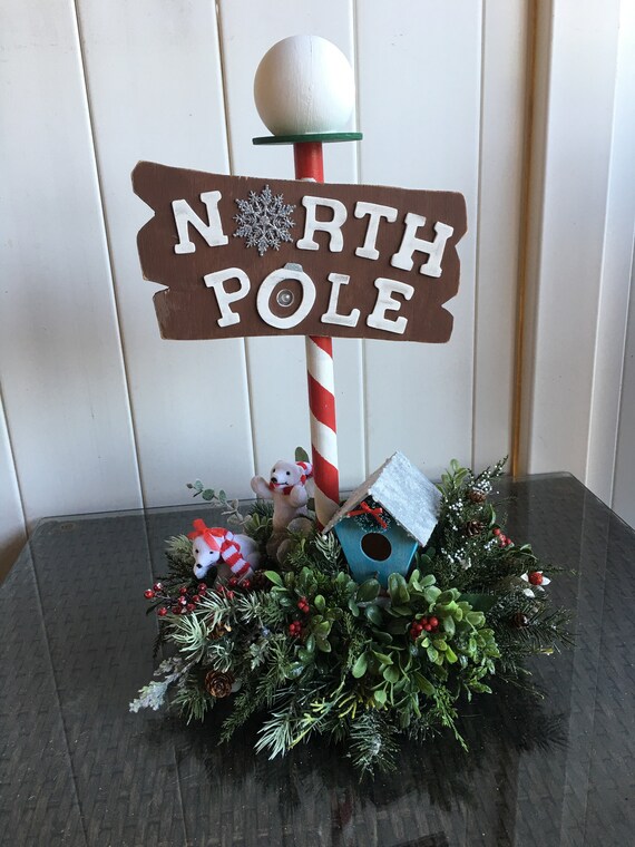 North Pole Christmas Centerpiece With Led Light Christmas Etsy
