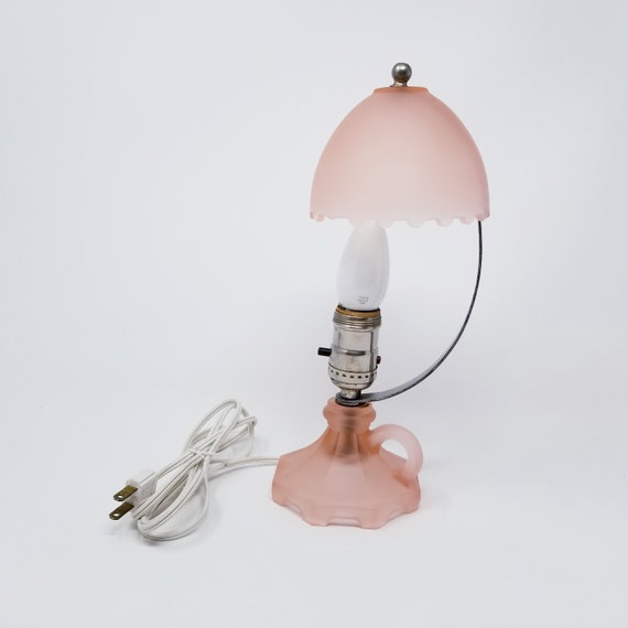 Pink Satin Glass Lamp Vintage Umbrella Desk Table Pink Satin Glass Lamp Vintage Umbrella, Vintage Pink Satin Glass Lamp
