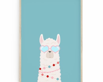 Llama with Heart Sunglasses Print, Nursery Wall Art (Digital Download)