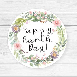 Etiqueta Feliz Dia da Terra, etiqueta floral 2", etiqueta de pacote de sementes para impressão, etiqueta de planta, adesivos digitais