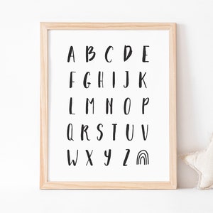 Boho Nursery Printable - instant download, alfabet print, minimalistische kwekerij, monochroom alfabet, boho kwekerij decor, alfabet bedrukbaar
