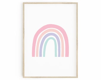 Rainbow girls wall decor - printable, instant download, nursery wall art, girl room decor, play room, pink