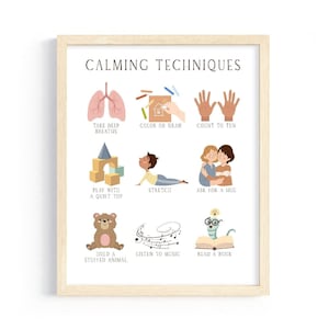 Beruhigende Techniken Poster, beruhigende Ecke, Strategie Chart, Montessori Homeschool Dekor, Boho Klassenzimmer Poster, neutrales Spielzimmer Dekor