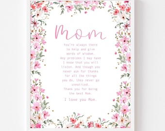 Mother's Day print, thank you mom printable, Mother's Day gift, mom quote