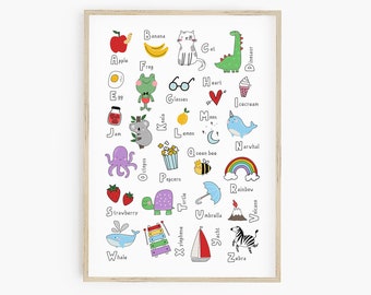 Bright Alphabet Printable - instant download, playroom alphabet print, ABC educational poster, toddler gift, gender neautral nursery decor