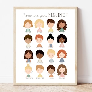 Gefühlskarte, Emotionen Druck, druckbare Wandkunst, Montessori Homeschool Dekor, Boho Klassenzimmer Poster, neutrales Spielzimmer Dekor